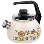 Чайник эмал со свист 2л сферич Луговые цветы слоновая кость СКР/107802