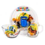 СИНИЙ ТРАКТОР Набор детский д/завтрака стекл 3пр (кружка+тарелка+салатни) МФК/СТН3-1