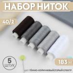 Набор ниток 5 шт 40/2 183м черный серый/9941050