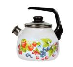 Чайник эмал 3л со свистком Черешня белоснежный стекл крышка Стальэмаль/4с209я