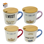 Кружка керам 0,35л с бамбуковой крышкой и ложкой 4диз Флатель/МС-2310034