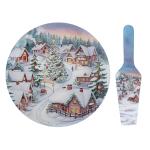 1 ЗИМНИЙ ПЕЙЗАЖ Набор д/торта стекл 30см лопатка 26*7см ГЦ/820-466