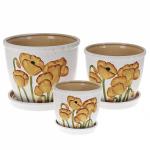 Набор горшоков с поддоном керам 3шт Желтые маки 0,6/1,2/2,3л ENS/1770961---