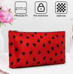 Косметичка на молнии 19*0,5*11см красный сердца/7988168